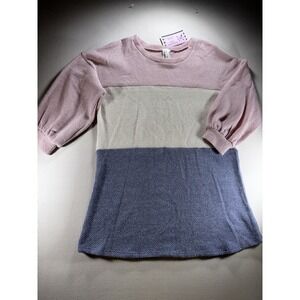Colorblock Crewneck Women's Sweater 3/4 Puff Sleeves  Now &Forever M NWT Cozy